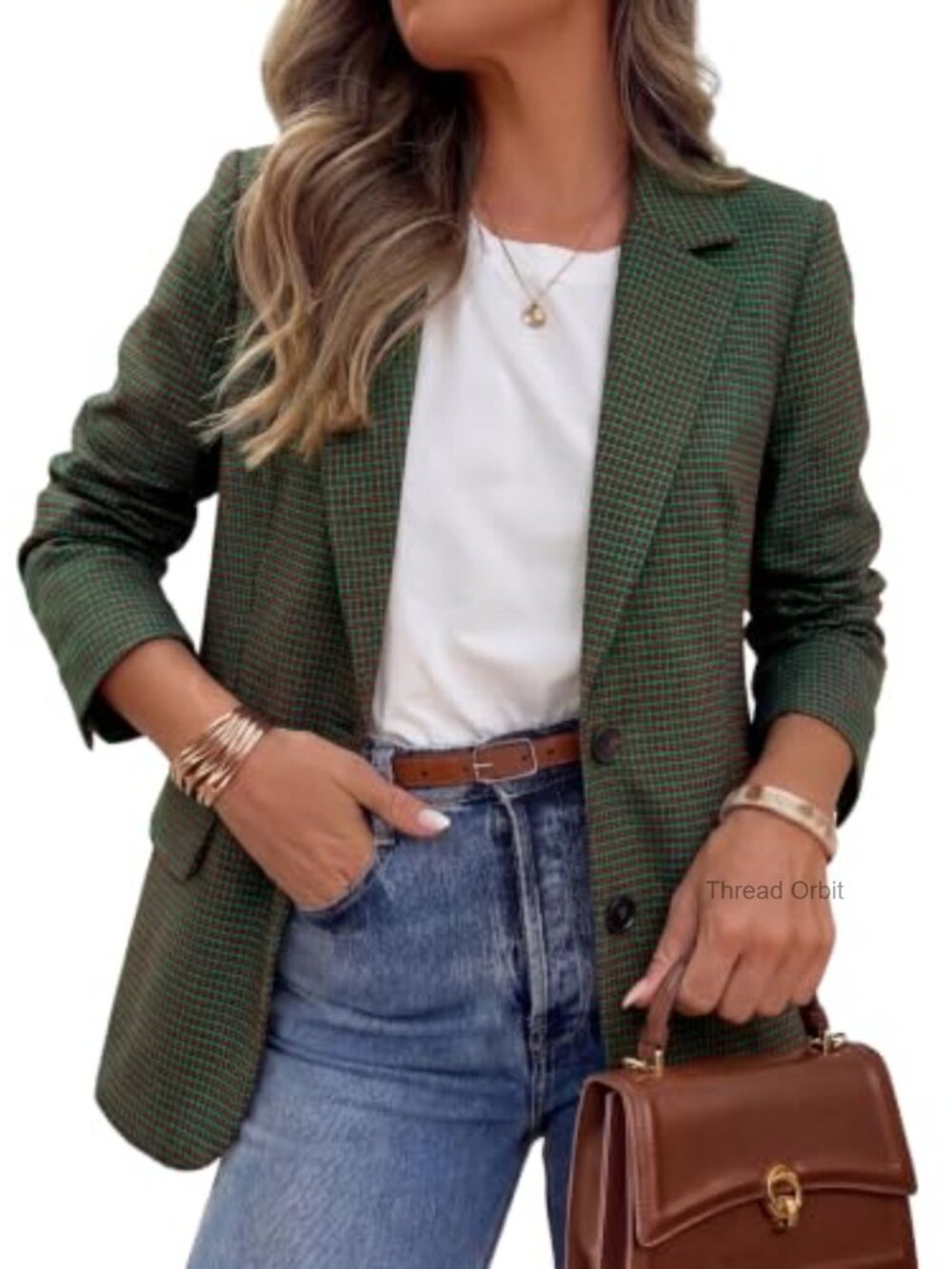 Women's Plaid Houndstooth Blazer Business Casual